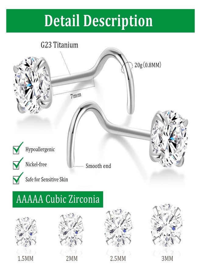 iejsbhrp 8PCS G23 Titanium Nose Rings Studs - 20G Nose Screw Studs Silver Diamond Cubic Zirconia Corkscrew Rings Hypoallergenic Piercing Jewerly for Women Men 1.5mm 2mm 2.5mm 3mm - Image 2